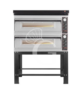 Forno pizza elettrico meccanico 6 + 6 pizze Ø 350 mm - 18 KW, cappa nera e supporto