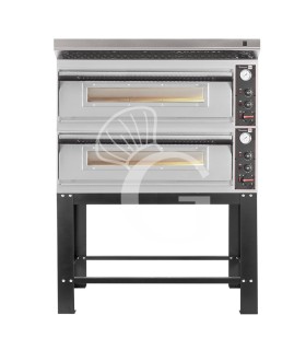 Forno pizza elettrico meccanico 6 + 6 pizze Ø 350 mm - 18 KW, cappa inox e supporto