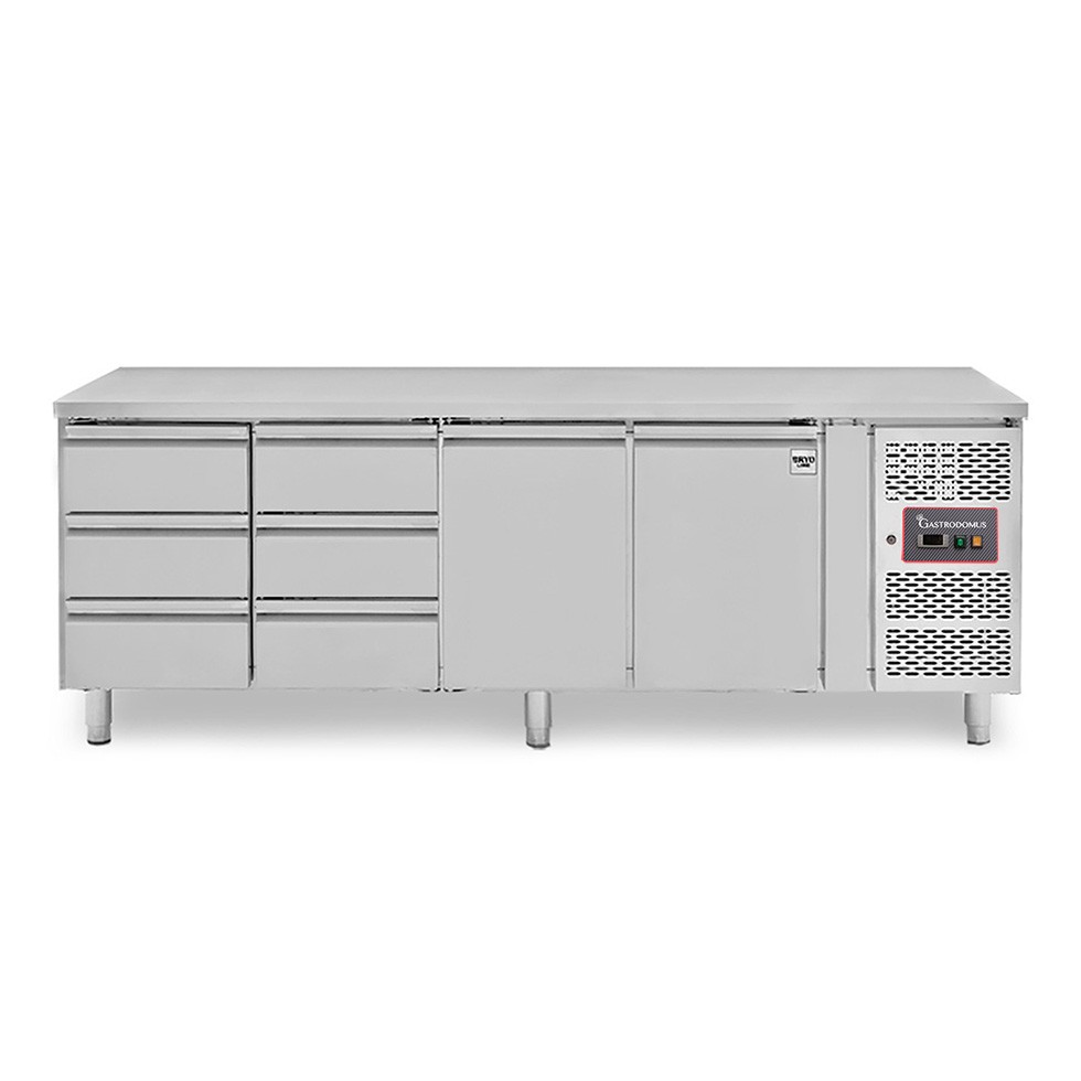 Tavolo Refrigerato 6 cassetti da 1/3 a sinistra e 2 porte -18°C/-22°C - Prof. 700 mm