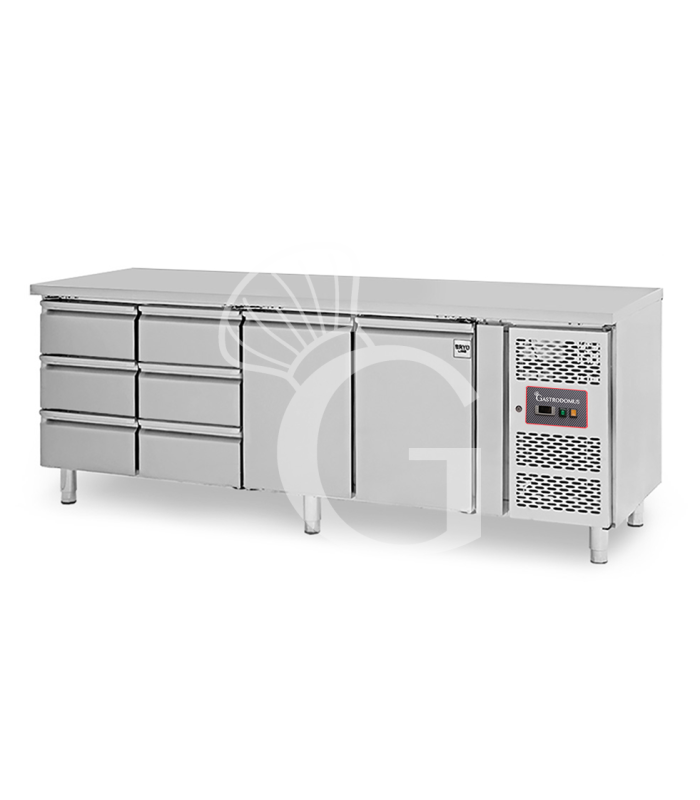 Tavolo Refrigerato 6 cassetti da 1/3 a sinistra e 2 porte -18°C/-22°C - Prof. 700 mm
