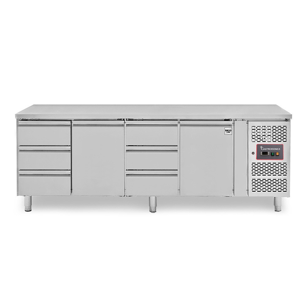 Tavolo Refrigerato 6 cassetti da 1/3 e 2 porte alternati -18°C/-22°C - Prof. 700 mm