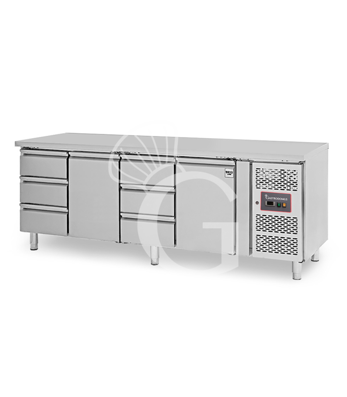 Tavolo Refrigerato 6 cassetti da 1/3 e 2 porte alternati -18°C/-22°C - Prof. 700 mm