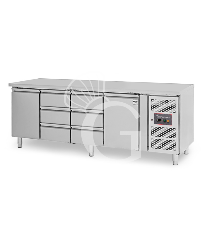 Tavolo Refrigerato 6 cassetti da 1/3 centrali e 2 porte -18°C/-22°C - Prof. 700 mm