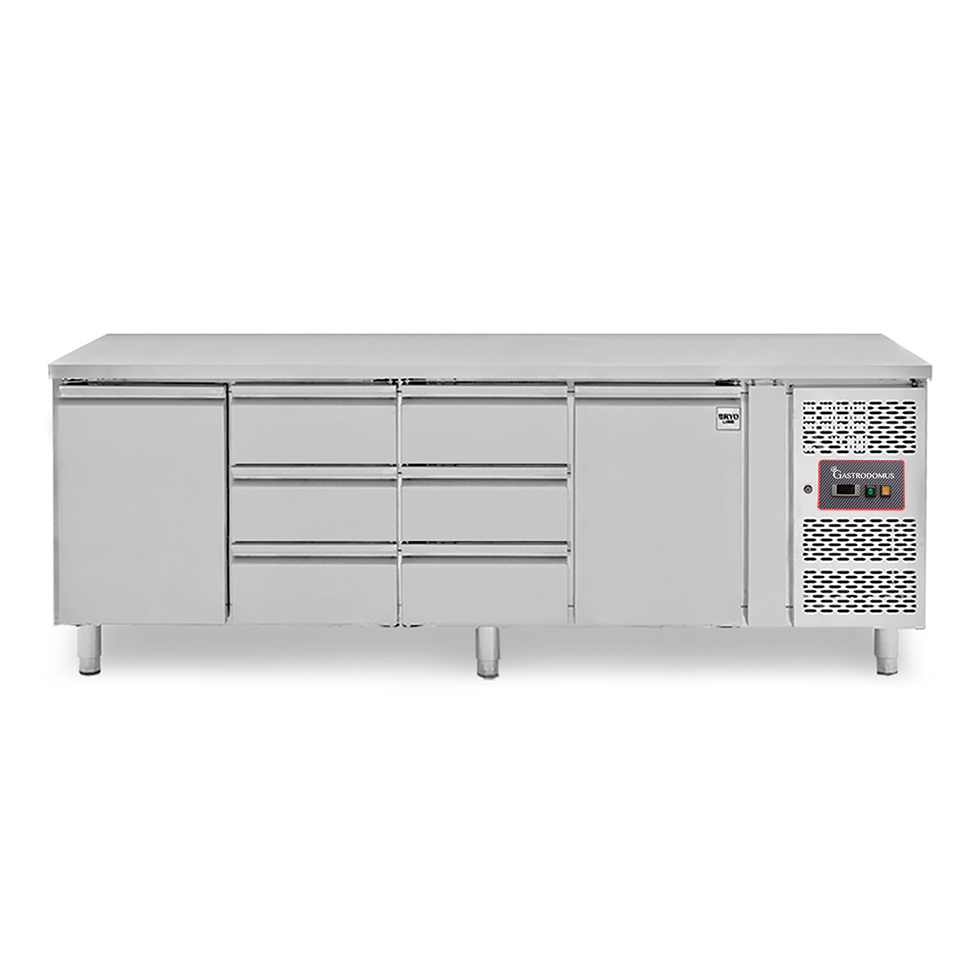Tavolo Refrigerato 6 cassetti da 1/3 centrali e 2 porte -18°C/-22°C - Prof. 700 mm