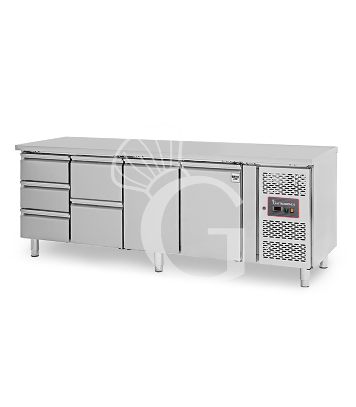 Tavolo Refrigerato 5 cassetti a sinistra e 2 porte -18°C/-22°C - Prof. 700 mm
