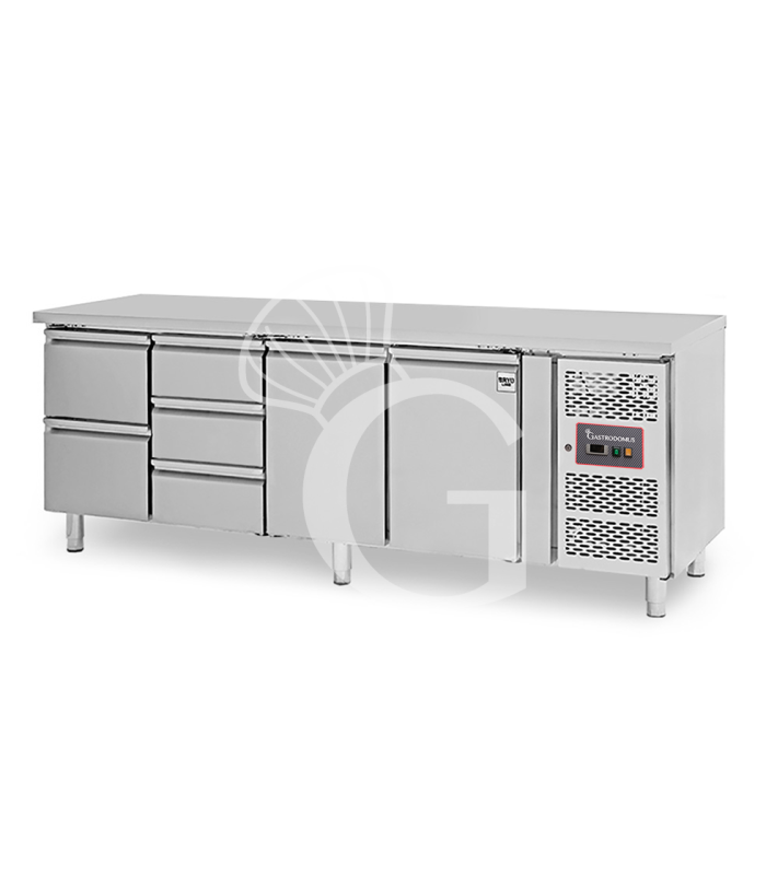 Tavolo Refrigerato 5 cassetti 2+3 sinistra, 2 porte -18°C/-22°C - Prof. 700 mm