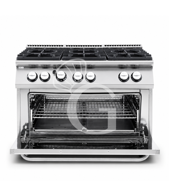 Cucina professionale a gas 6 fuochi forno a gas maxi profondità 900 mm