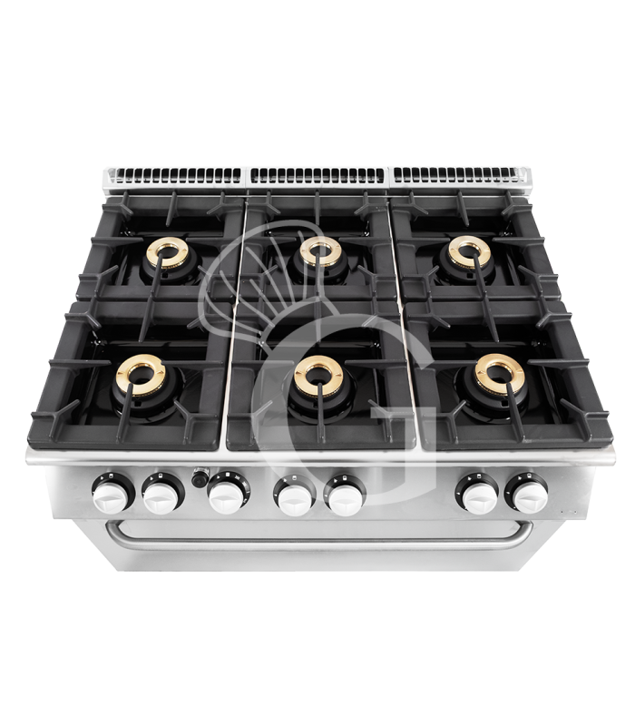 Cucina professionale a gas 6 fuochi forno a gas maxi profondità 900 mm