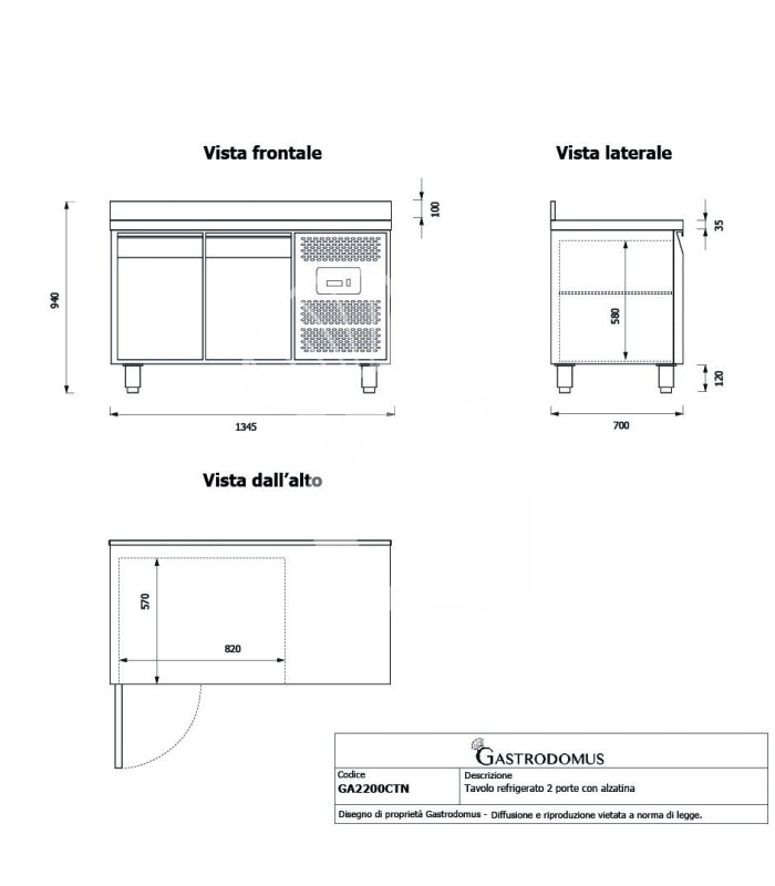 Tavolo Refrigerato 2 porte con alzatina 0°C/+8°C classe energetica A Profondità 700 mm