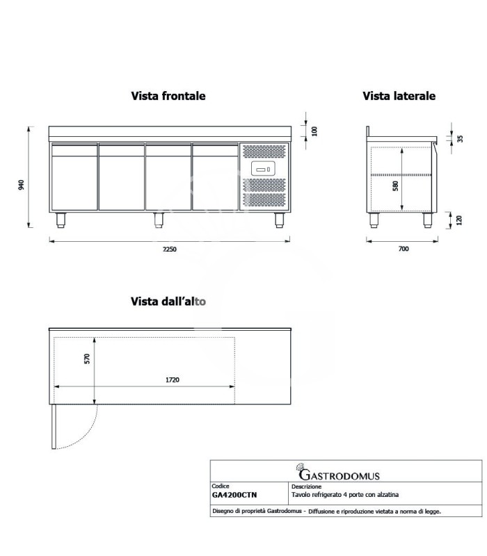 Tavolo Refrigerato 4 porte con alzatina 0°C/+8°C classe energetica A Profondità 600 mm