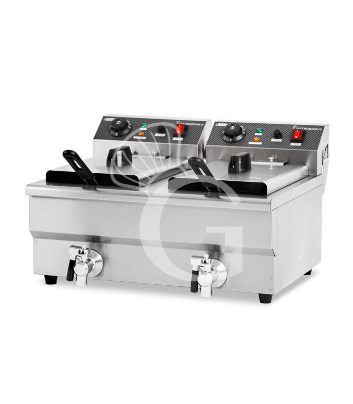 Friggitrice elettrica da banco con rubinetto 2 vasche 10+10 LT potenza 3+3 KW Monofase