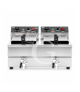 Friggitrice elettrica da banco con rubinetto 2 vasche 10+10 LT potenza 3+3 KW Monofase