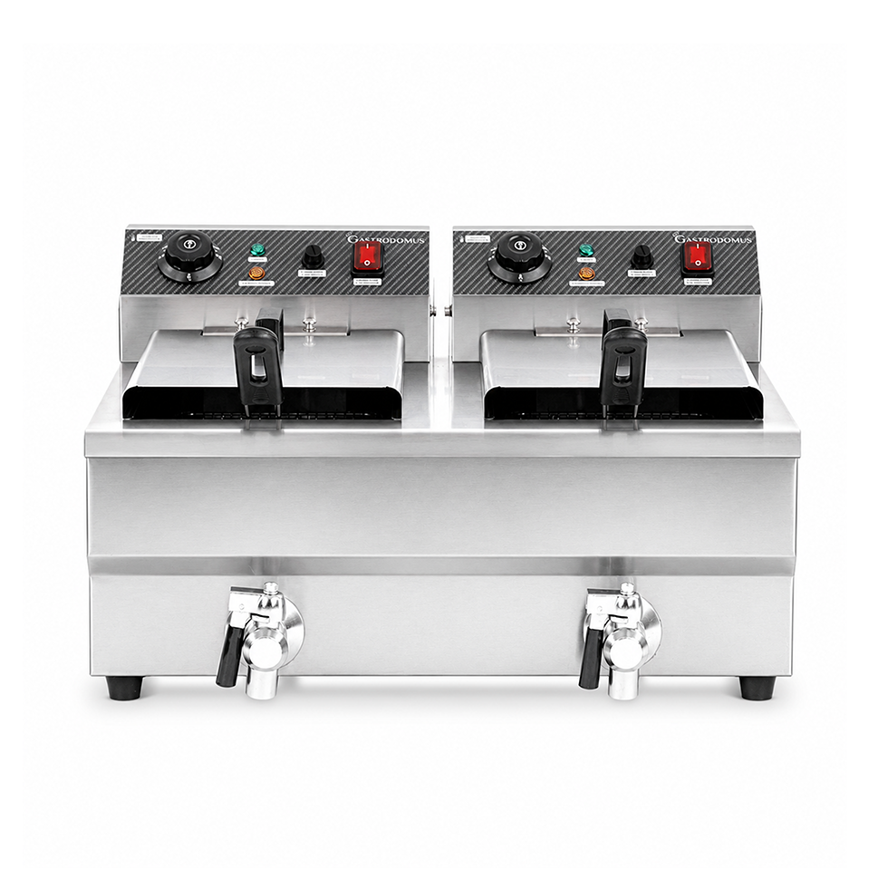 Friggitrice elettrica da banco con rubinetto 2 vasche 10+10 LT potenza 3+3 KW Monofase