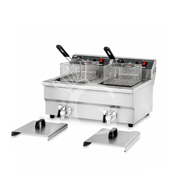 Friggitrice elettrica da banco con rubinetto 2 vasche 10+10 LT potenza 3+3 KW Monofase