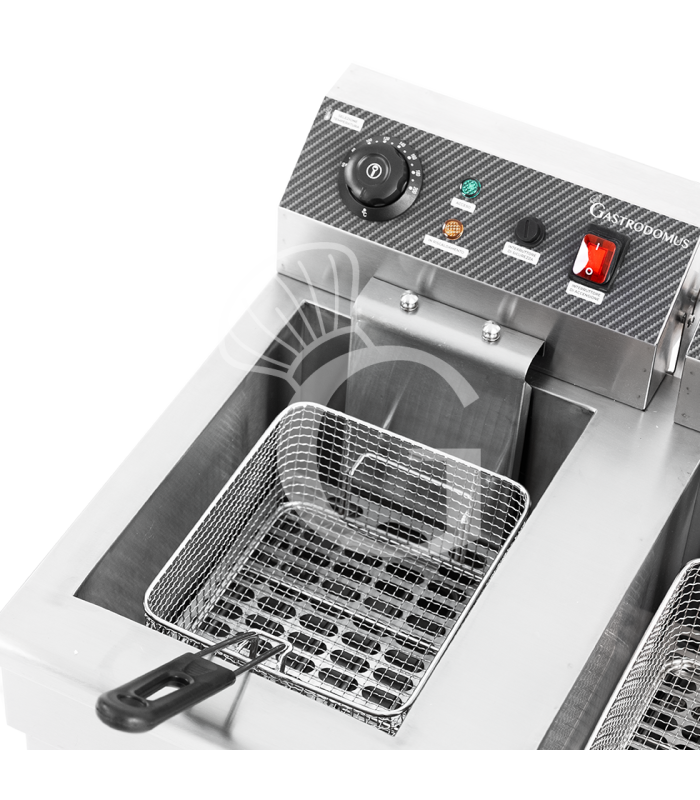 Friggitrice elettrica da banco con rubinetto 2 vasche 10+10 LT potenza 3+3 KW Monofase