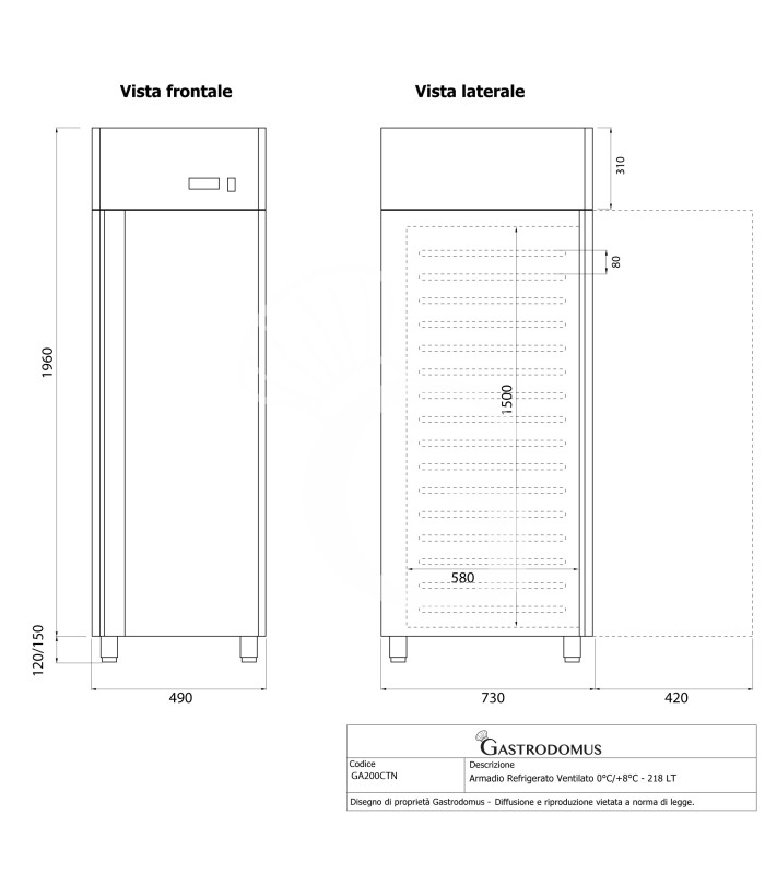 Armadio Refrigerato Ventilato 0°C/+8°C - 218 LT