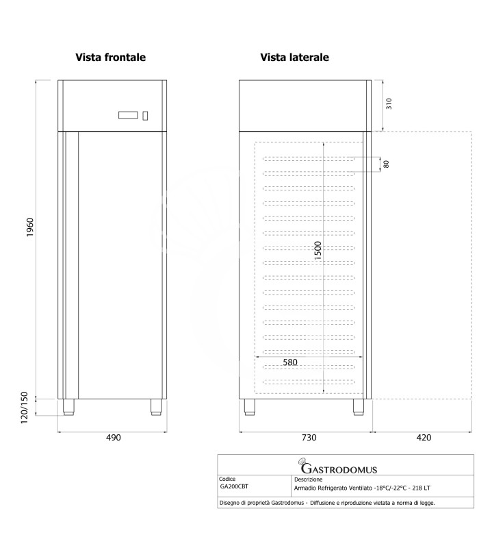 Armadio congelatore Ventilato -18°C/-22°C - 218 LT