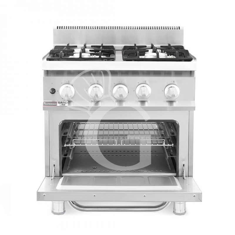 Cucina professionale a gas 4 fuochi forno a gas statico profondità 700 mm - L 800 mm - SECONDA SCELTA