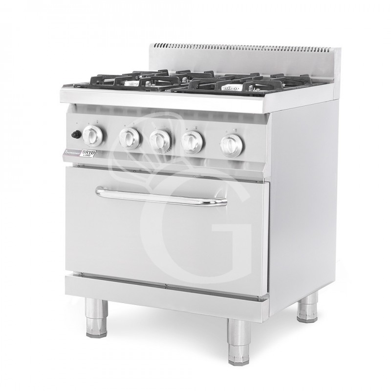Cucina professionale a gas 4 fuochi forno a gas statico profondità 700 mm - L 800 mm - SECONDA SCELTA