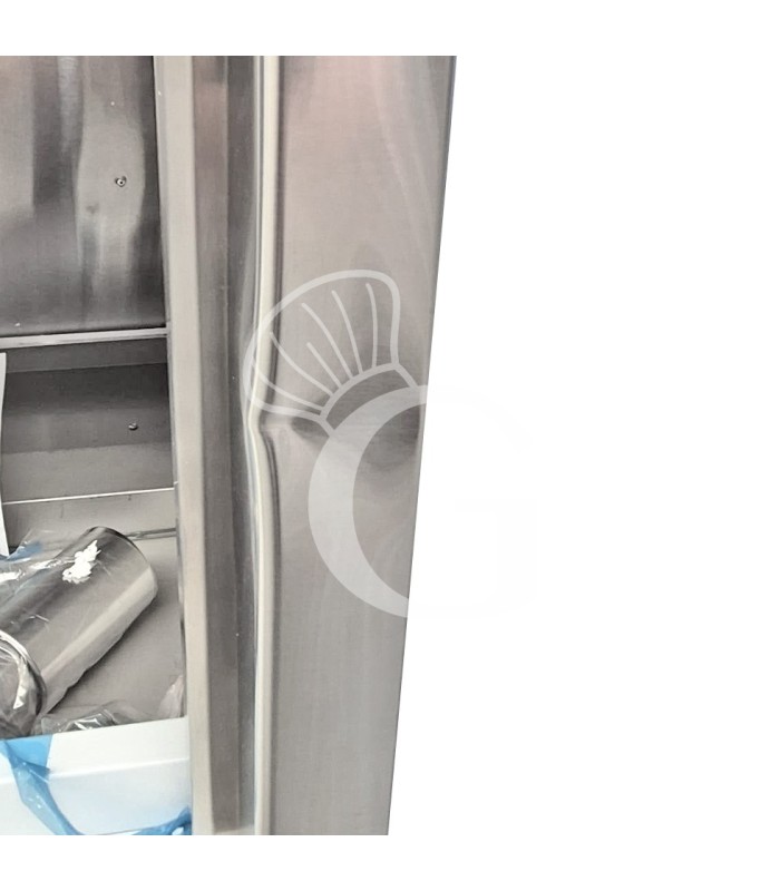Tavolo armadiato passante in acciaio inox con porte scorrevoli, L 1300 mm x P 700 mm x H 850 mm - SECONDA SCELTA