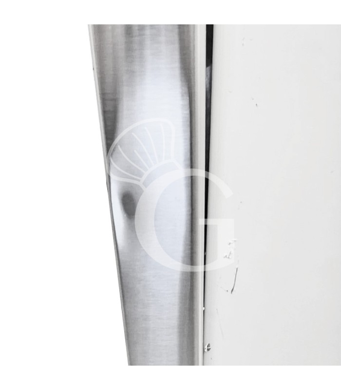 Tavolo armadiato passante in acciaio inox con porte scorrevoli, L 1300 mm x P 700 mm x H 850 mm - SECONDA SCELTA