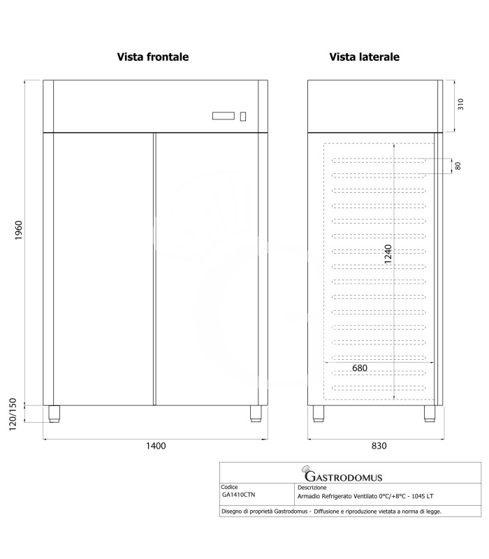 Armadio Refrigerato Ventilato 0°C/+8°C - 1045 LT