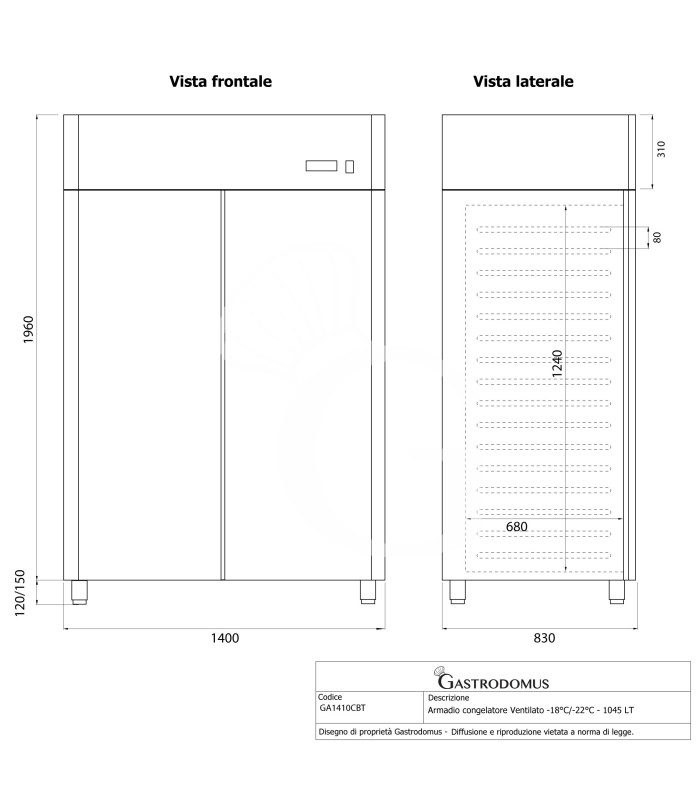 Armadio congelatore Ventilato -18°C/-22°C - 1045 LT