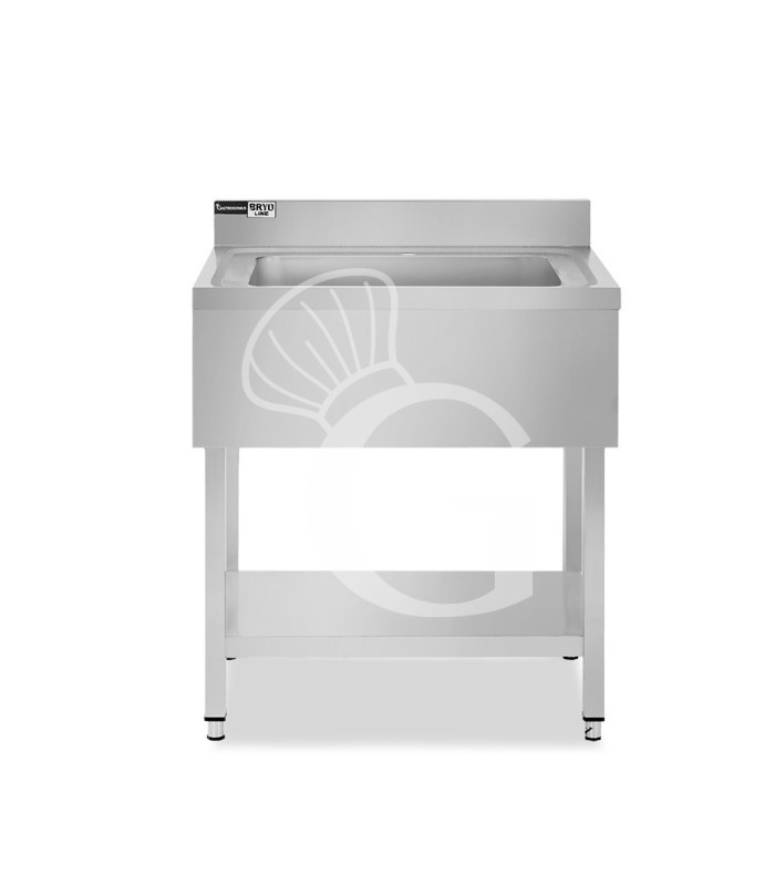 Lavandino semplice in acciaio inox, 1 ripiano, alzatina, 1 vasca, L 800 x P 700 x H 965 mm - con foro rubinetto Ø 32 mm