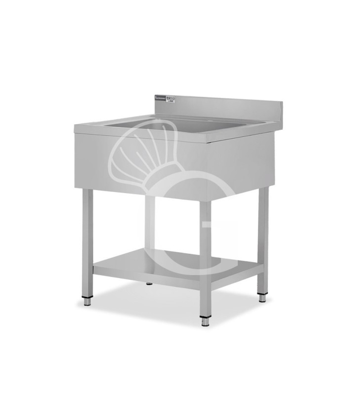 Lavandino semplice in acciaio inox, 1 ripiano, alzatina, 1 vasca, L 800 x P 700 x H 965 mm - con foro rubinetto Ø 32 mm