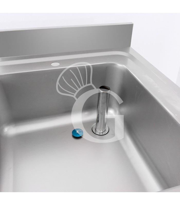 Lavandino semplice in acciaio inox, 1 ripiano, alzatina, 1 vasca, L 800 x P 700 x H 965 mm - con foro rubinetto Ø 32 mm