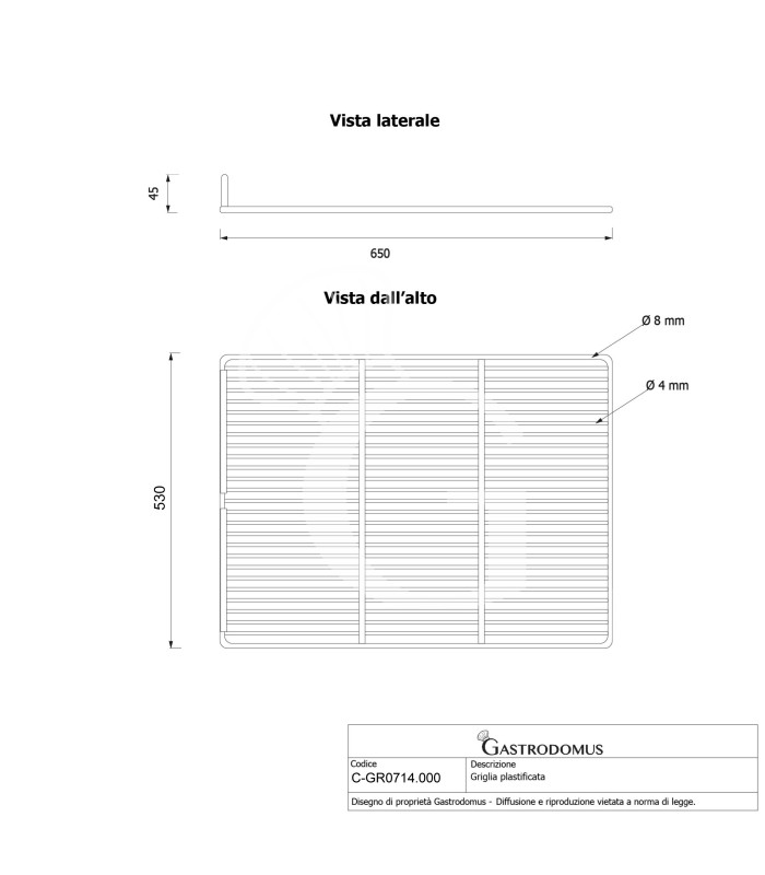 Griglia plastificata con ferma prodotto - L 530 x P 650 mm
