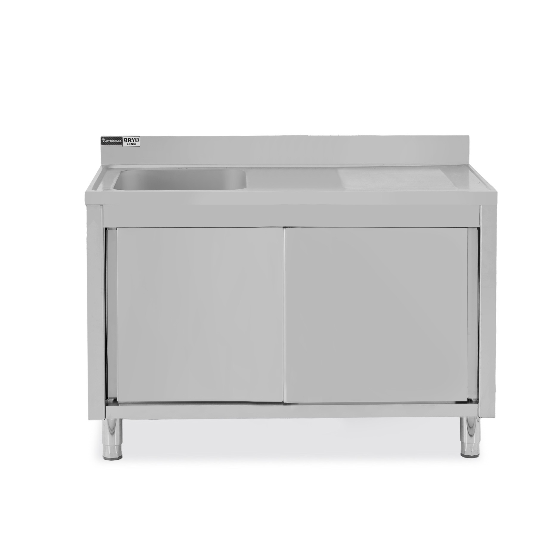 Lavello armadiato con porte scorrevoli,1 vasca,gocciolatoio a destra,alzatina,L1500xP700xH965mm - con foro rubinetto Ø 32 mm