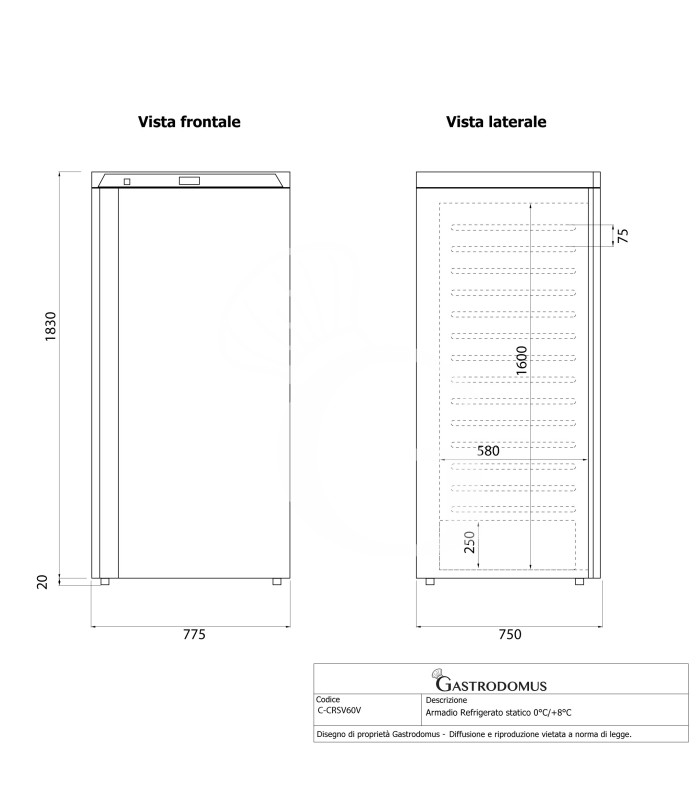 Armadio refrigerato statico in acciaio inox 0°C/+8°C - 466 LT