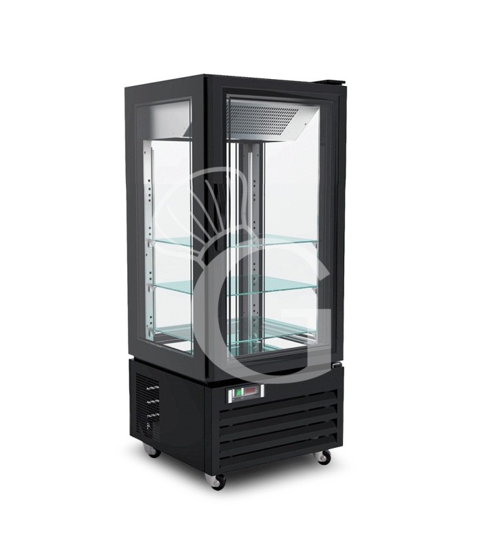 Espositore negativo ventilato, 4 lati vetro, finitura color nero, 280 LT, temperatura -18°C / -22°C classe energetica D