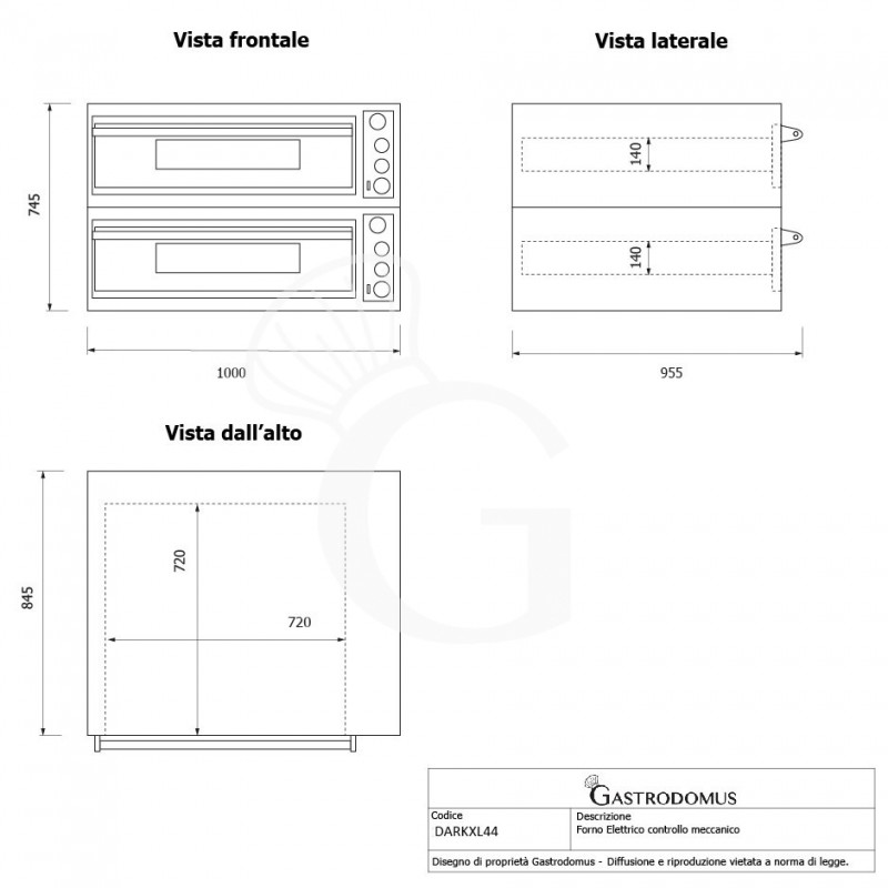 Forno pizza elettrico meccanico 4 + 4 pizze Ø 350 mm - 12 Kw con design nero, cappa nera e cella di lievitazione nera
