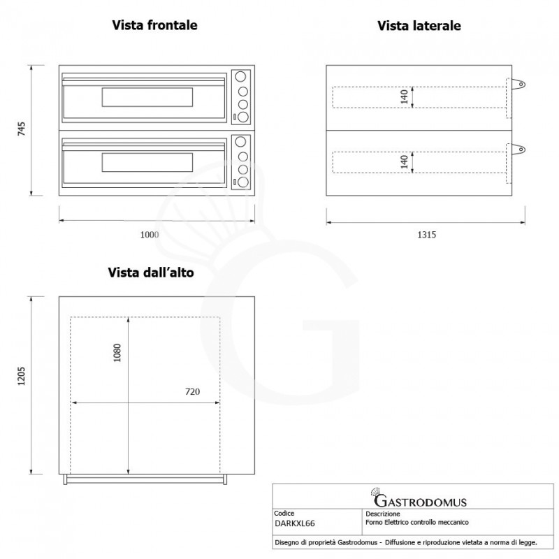 Forno pizza elettrico meccanico 6 + 6 pizze Ø 350 mm - 18 Kw con design nero, cappa inox e supporto