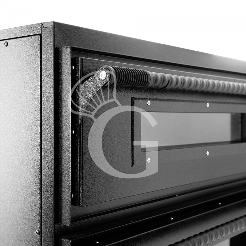 Forno pizza elettrico meccanico 6 + 6 pizze Ø 350 mm - 18 Kw con design nero, cappa a condensazione nera e supporto