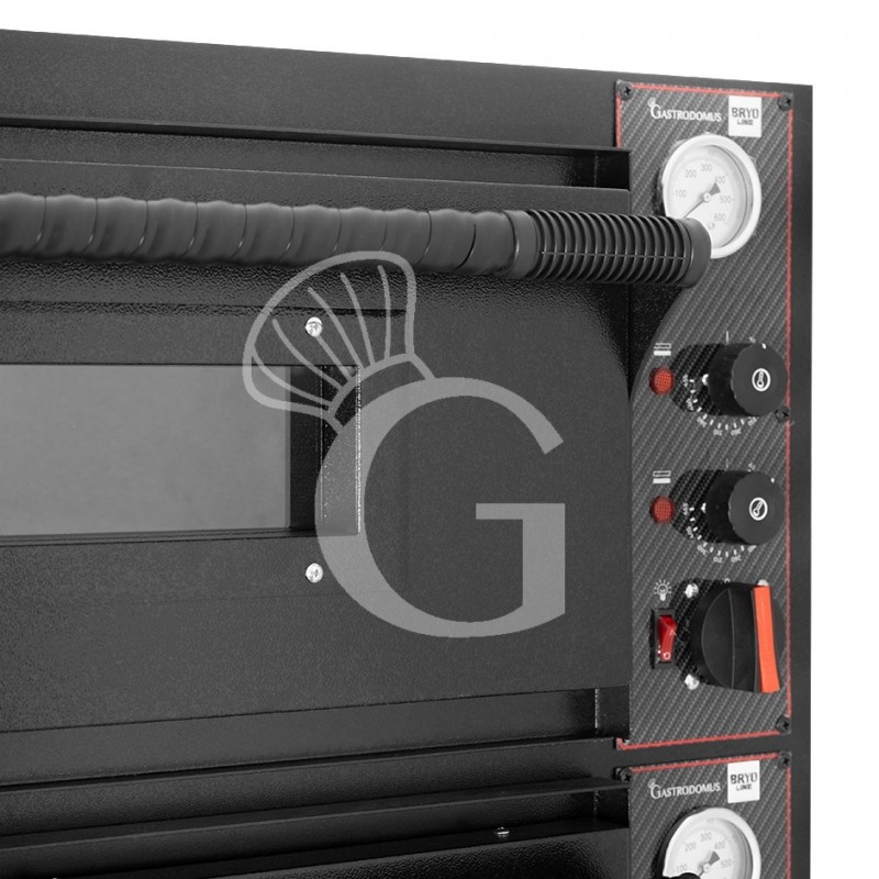 Forno pizza elettrico meccanico 6 + 6 pizze Ø 350 mm - 18 Kw con design nero, cappa nera e cella di lievitazione nera