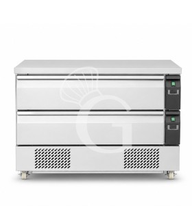 Cassettiera doppia refrigerata con ruote, 6xGN1/1, conversione di temperatura da negativa a positiva, due unità refrigeranti