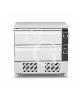 Cassettiera doppia refrigerata con ruote, 4xGN1/1, conversione di temperatura da negativa a positiva, due unità refrigeranti
