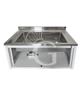 Lavapentole acciaio, SENZA porte,alzatina,1 vasca, L 1400 x P 700 x H 965 mm - con foro rubinetto Ø 32 mm - SECONDA SCELTA
