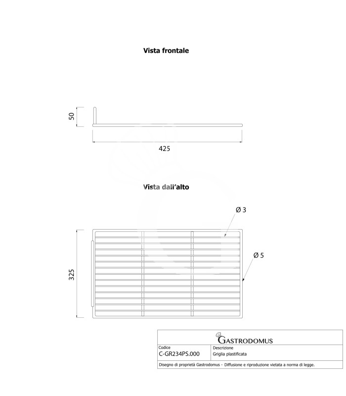 Griglia plastificata con ferma prodotto - L 325 x P 425 mm
