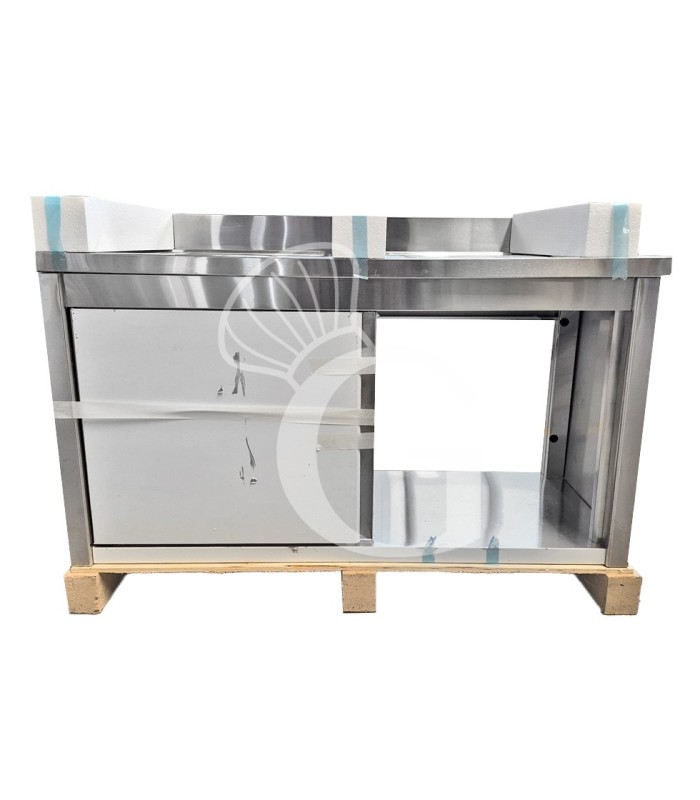 Lavello inox armadiato porte scorrevoli,1vasca,gocciolatoio a destra,alzatina,L1300xP600xH965mm - SECONDA SCELTA
