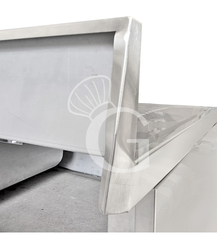 Lavello semplice con alzatina, 1 ripiano, 2 vasche, gocciolatoio a sinistra, L1400xP700xH965mm - SECONDA SCELTA
