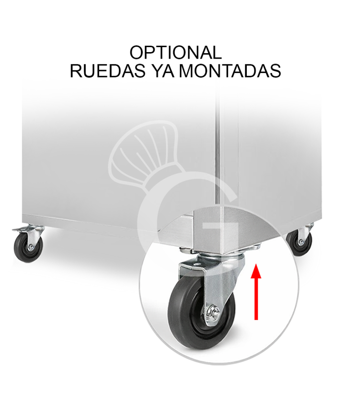 Ruote già montate su Tavoli armadiati inox – Prodotto Pronto all’Uso (4 Ruote, 2 con Freno)