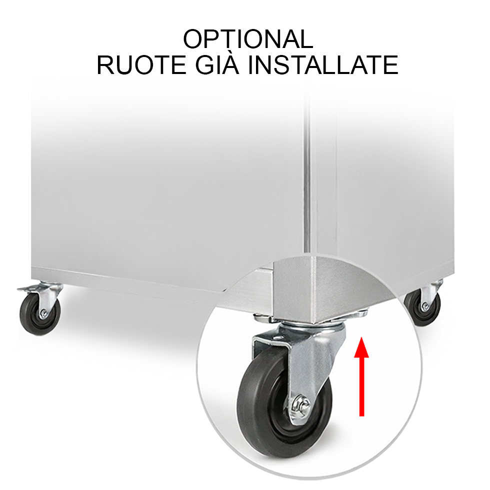 Ruote già montate per armadi e tavoli refrigerati– Prodotto Pronto all’Uso (4 Ruote, 2 con Freno)