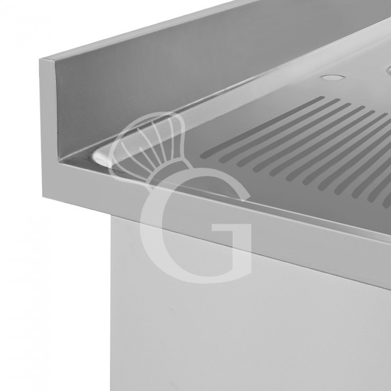 Lavello semplice 1 vasca e gocciolatoio a sinistra, ripiano, alzatina, L 1200 x P 700 x H 965 mm -con foro rubinetto Ø 32 mm