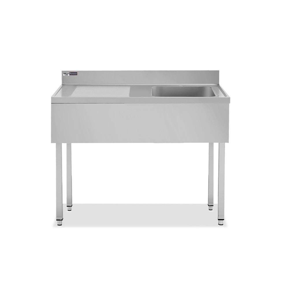 Lavello semplice 1 vasca e gocciolatoio a sinistra, ripiano, alzatina, L 1200 x P 700 x H 965 mm -con foro rubinetto Ø 32 mm