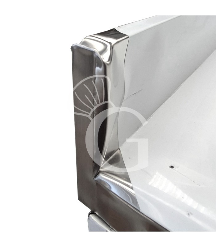 Tavolo armadiato in acciaio inox, porte scorrevoli, alzatina, dimensioni L 1000 x P 700 x H 950 mm - SECONDA SCELTA