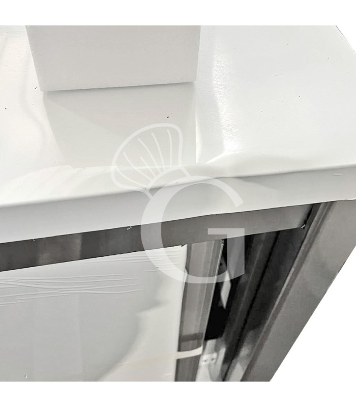 Tavolo armadiato in acciaio inox, porte scorrevoli, alzatina, dimensioni L 1000 x P 700 x H 950 mm - SECONDA SCELTA